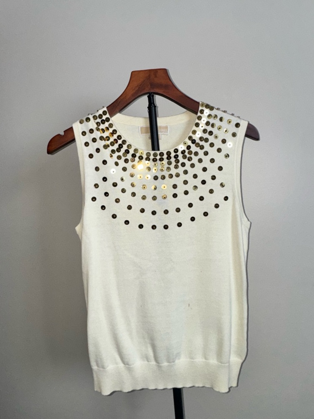 MICHAEL Michael Kors Ivory Sleeveless Studded Tank with Gold Accents